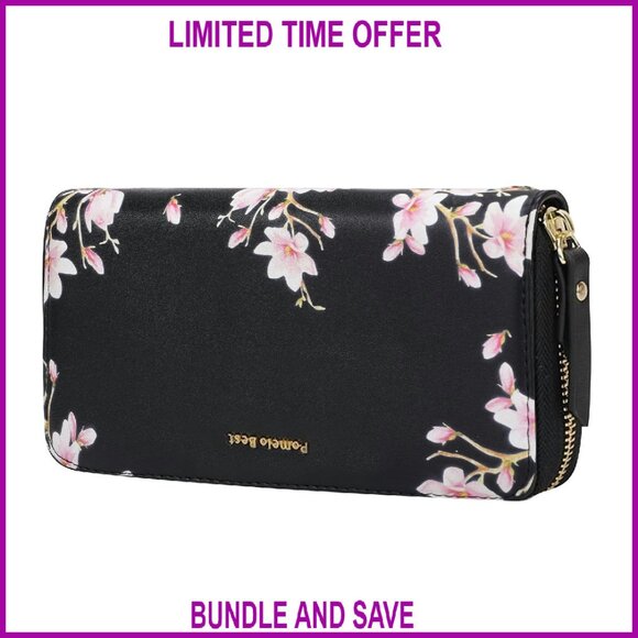 Large RFID Blocking Leather Wristlet Wallet with 10 Card Slots - Picture 1 of 8